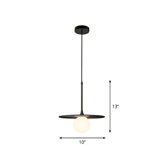Sleek Metallic Ceiling Light: Simplicity Single-Bulb Pendant Lamp With White Glass Shade Black