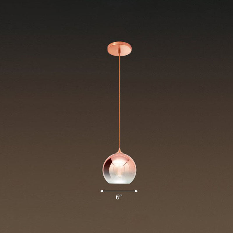 Gradient Glass Globe Hanging Light Post-Modern 1-Light Rose Gold Ceiling Pendant over Table