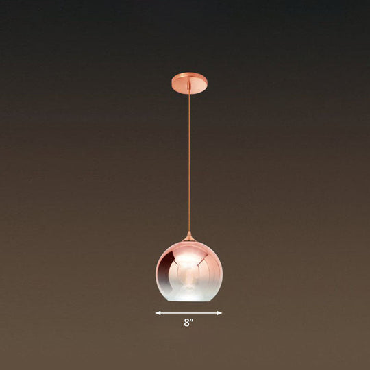 Gradient Glass Globe Hanging Light Post-Modern 1-Light Rose Gold Ceiling Pendant over Table