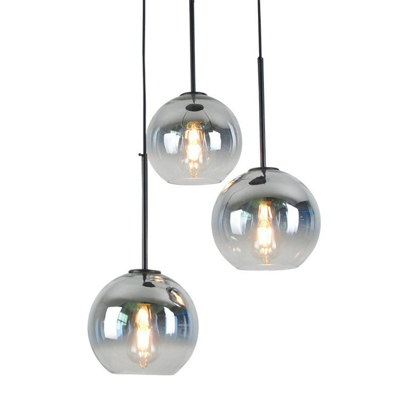 Modern Glass Globe Pendant Light Fixture - Silver Dining Room Hanging Lamp