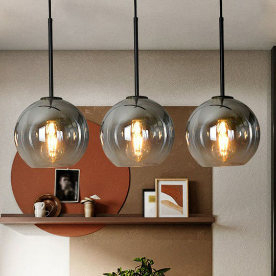 Modern Glass Globe Pendant Light Fixture - Silver Dining Room Hanging Lamp