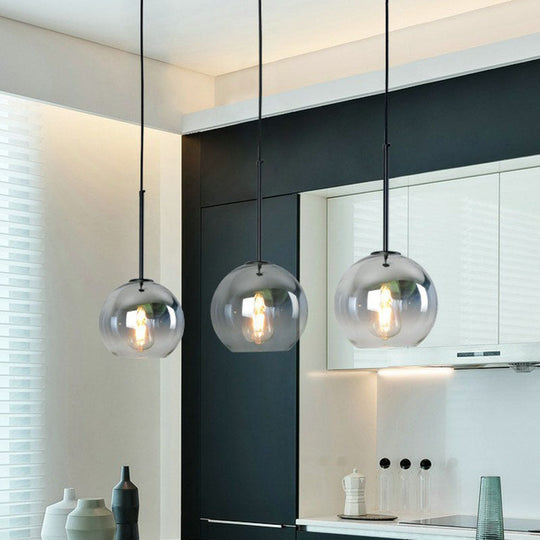 Silver Fading Glass Globe Pendant Light Fixture For Dining Room - Post-Modern Design