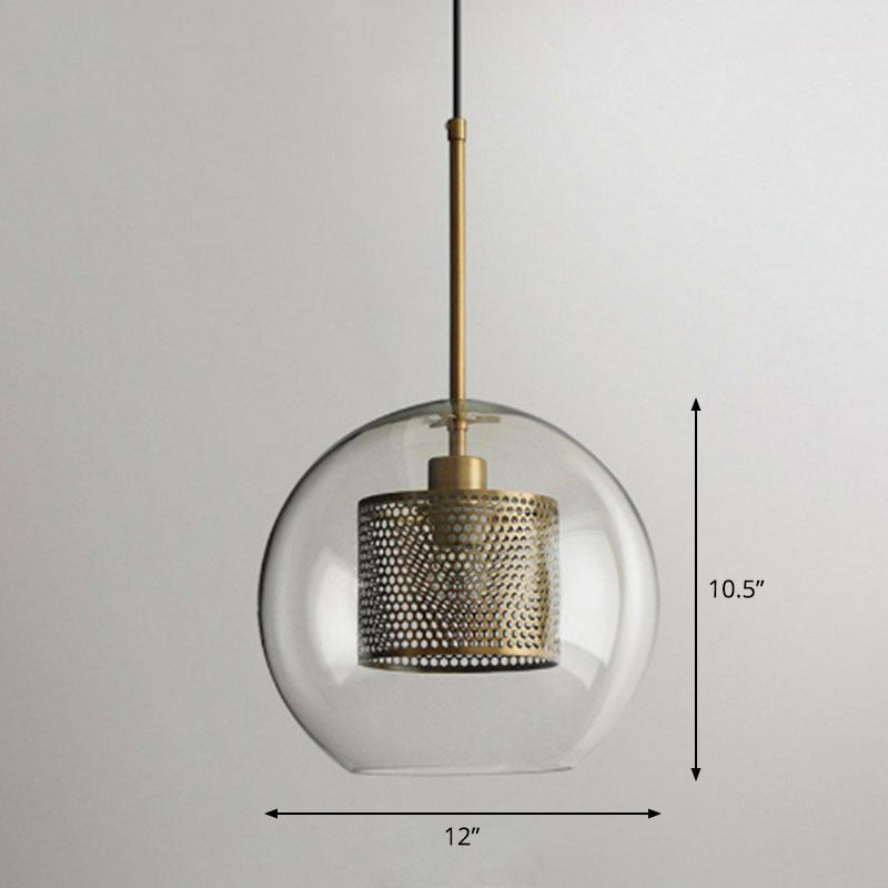 Modern Clear Glass Sphere Pendant Light With Mesh Screen
