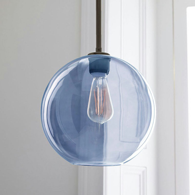 Sleek 1-Light Suspension Pendant With Globe Glass Shade - Perfect For Dining Room Ceilings Blue