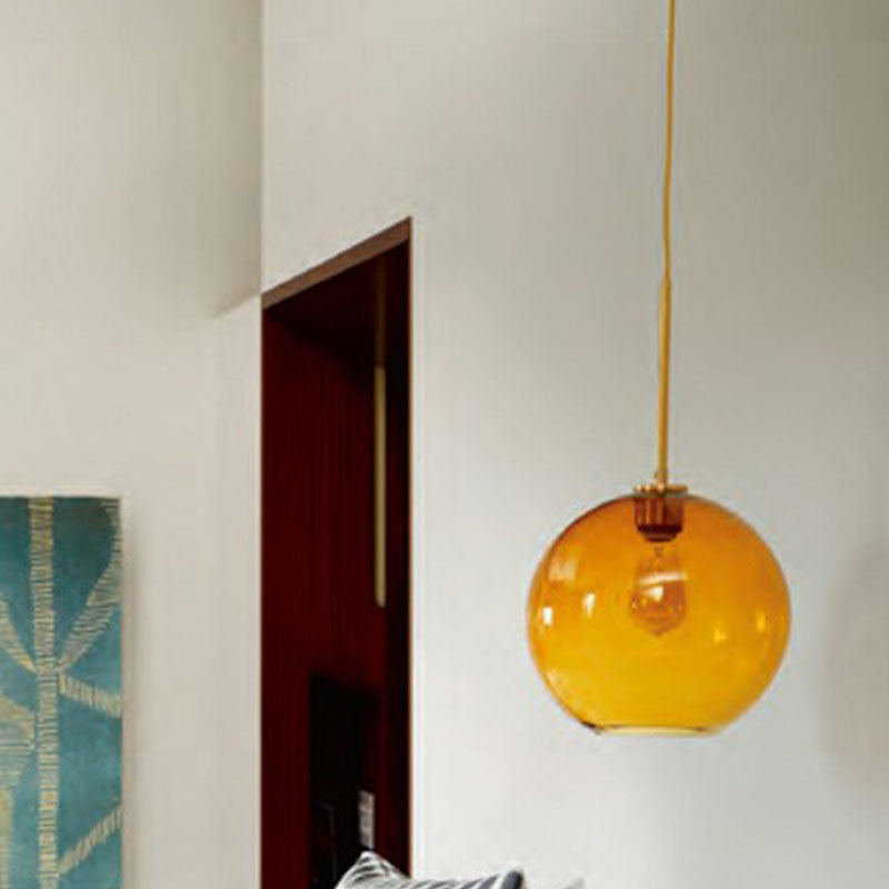 Sleek 1-Light Suspension Pendant With Globe Glass Shade - Perfect For Dining Room Ceilings