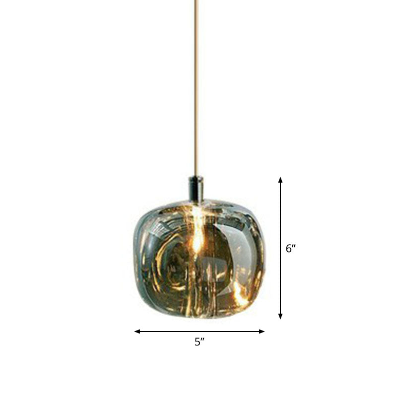 Postmodern Pumpkin Led Pendant Lamp: Creative Mirror Glass Hanging Light For Cafes Smoke Gray