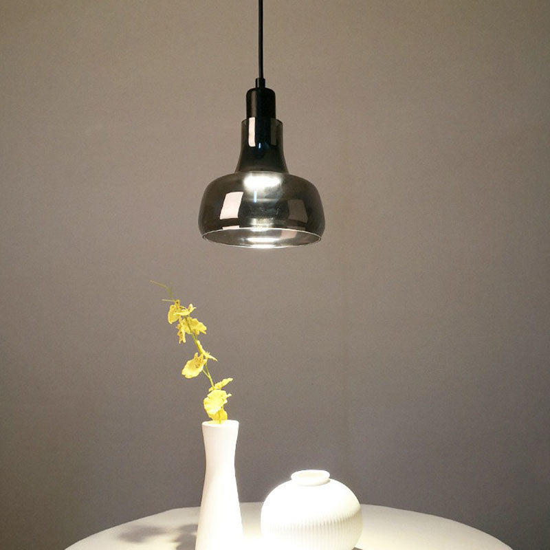 Contemporary Black Smoke Grey Glass Pot Lid Pendant Light for Dining Room Ceiling Lighting