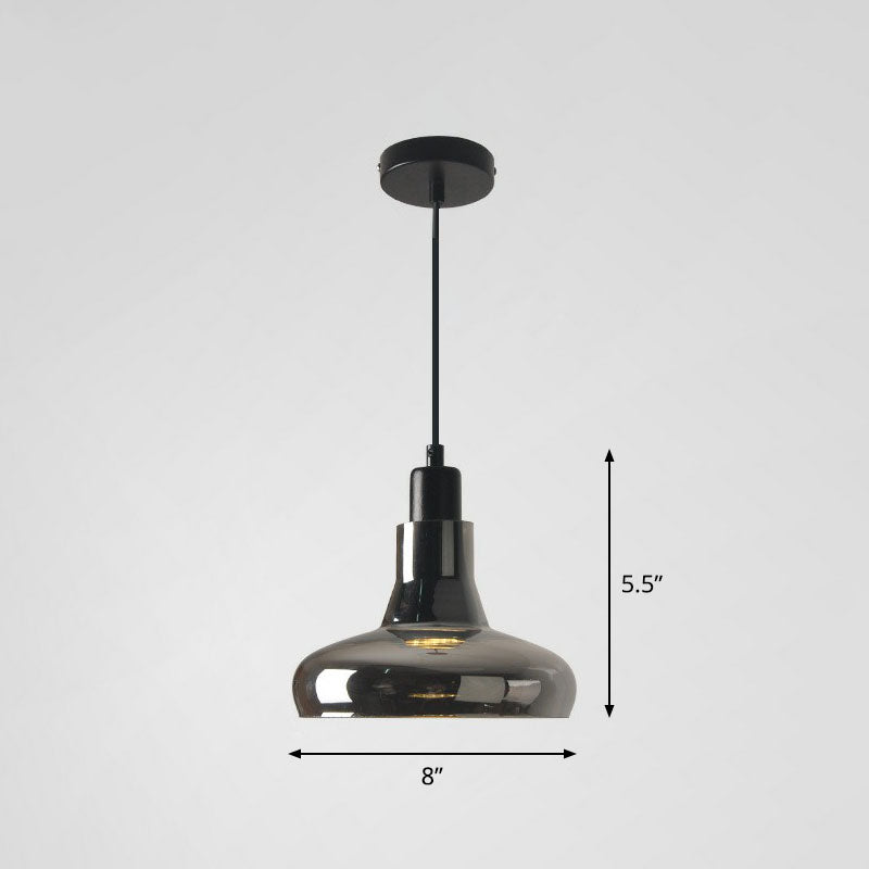 Contemporary Smoke Grey Glass Pendant Light With Pot Lid Design - Black Ceiling Lighting For Dining