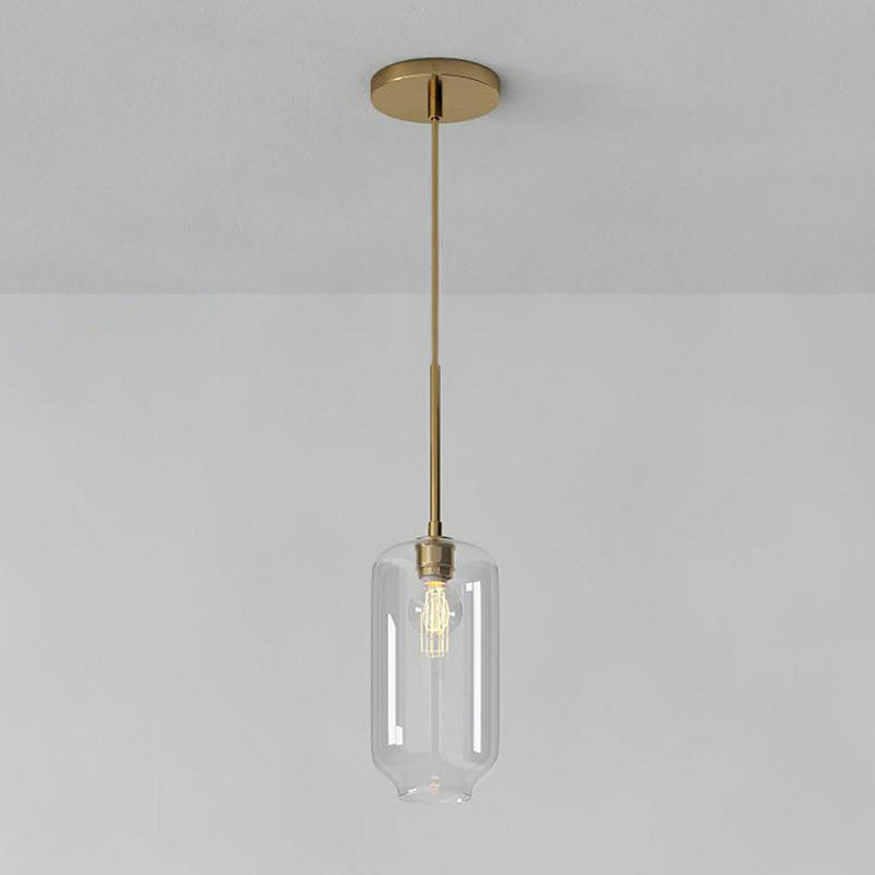 Clear Glass Mug Pendant Light With Simple Design Gold Finish And Suspension / C