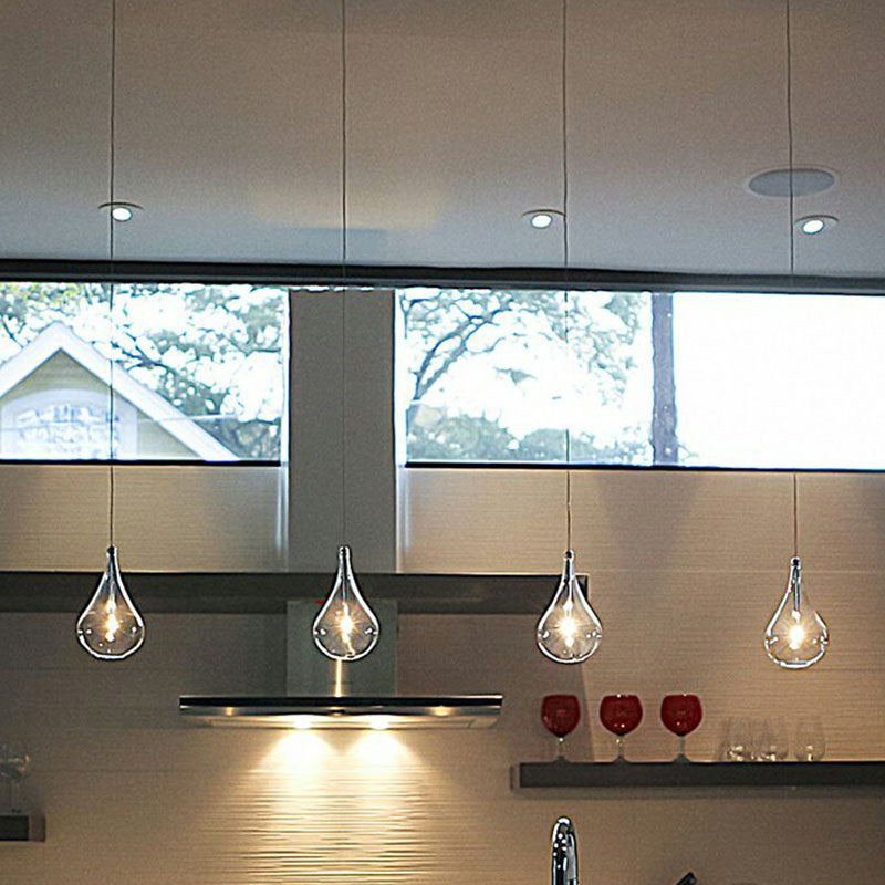 Minimalistic Water-Drop LED Pendant Lamp with Clear Glass and Chrome Finish for Snack Bars