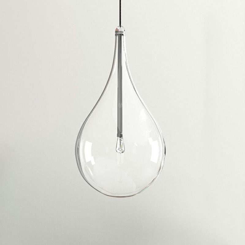 Minimalistic Water-Drop LED Pendant Lamp with Clear Glass and Chrome Finish for Snack Bars