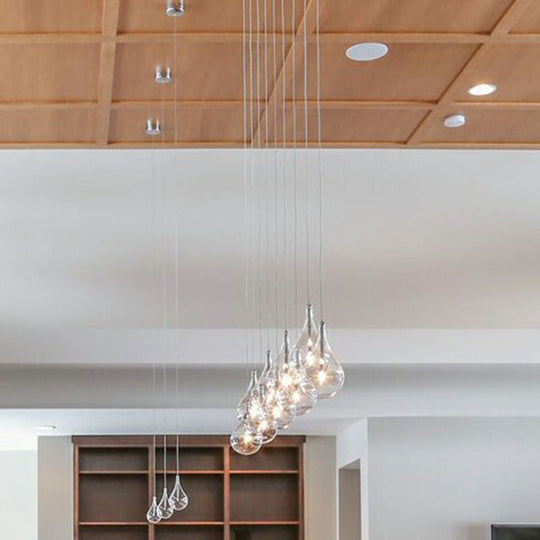 Chic Water-Drop Led Pendant Lamp In Clear Glass And Chrome For Snack Bar Ceiling