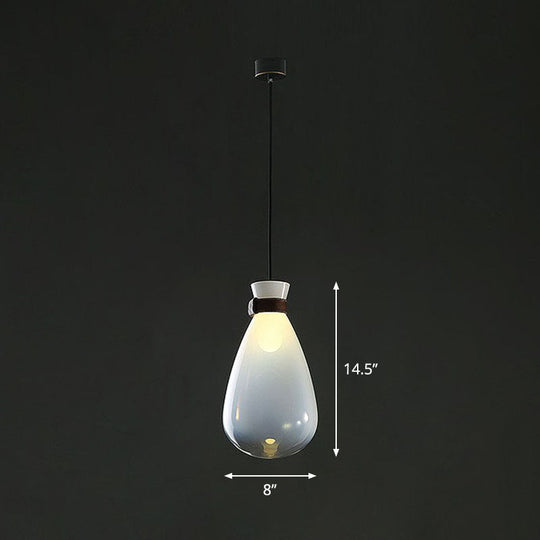 Minimalist Raindrop Glass Hanging Light With Leather Strap 1-Light Suspended Lighting Fixture White
