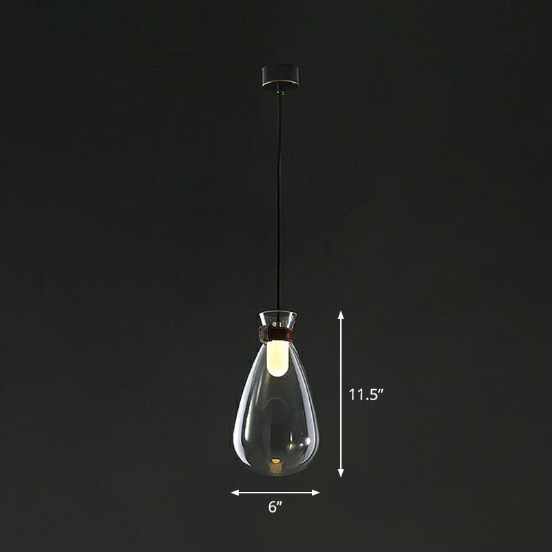 Minimalist Raindrop Glass Hanging Light with Leather Strap - 1-Light Suspended Lighting Fixture