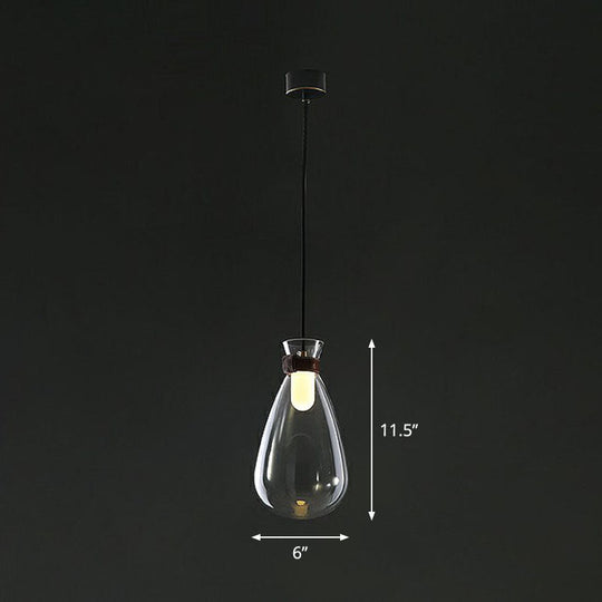 Minimalist Raindrop Glass Hanging Light With Leather Strap 1-Light Suspended Lighting Fixture Clear