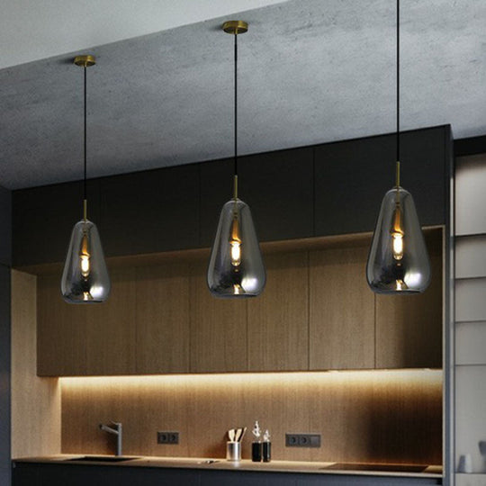 Droplet Glass Pendant Light - Open-Kitchen 1-Head Simplicity Pendulum In Brass