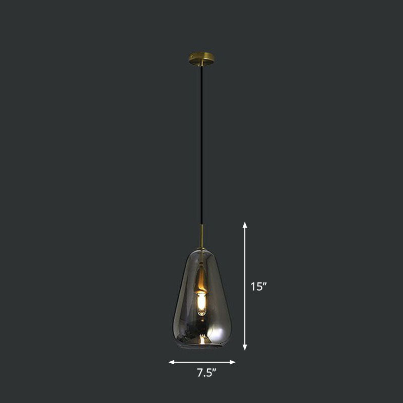 Droplet Glass Pendant Light - Open-Kitchen 1-Head Simplicity Pendulum In Brass Smoke Gray