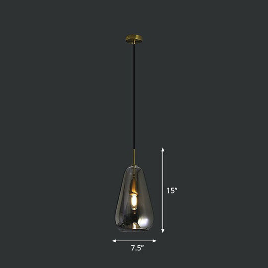Droplet Glass Pendant Light - Open-Kitchen 1-Head Simplicity Pendulum In Brass Smoke Gray