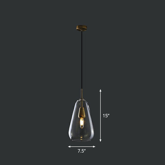 Droplet Glass Pendant Light - Open-Kitchen 1-Head Simplicity Pendulum In Brass Clear