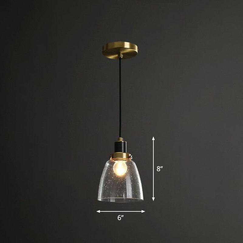 Clear Seeded Glass Geometry Pendant Lamp - Simplistic Bedroom Hanging Fixture / B