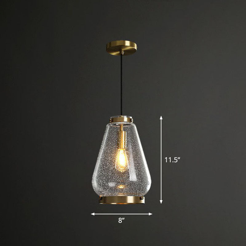 Clear Seeded Glass Geometry Pendant Lamp - Simplistic Bedroom Hanging Fixture / C