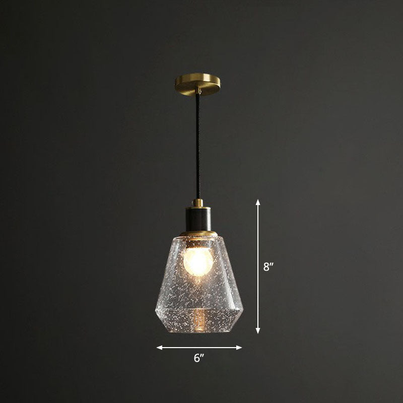 Simple Clear Seeded Glass Geometry Pendant Light for Single Bedroom