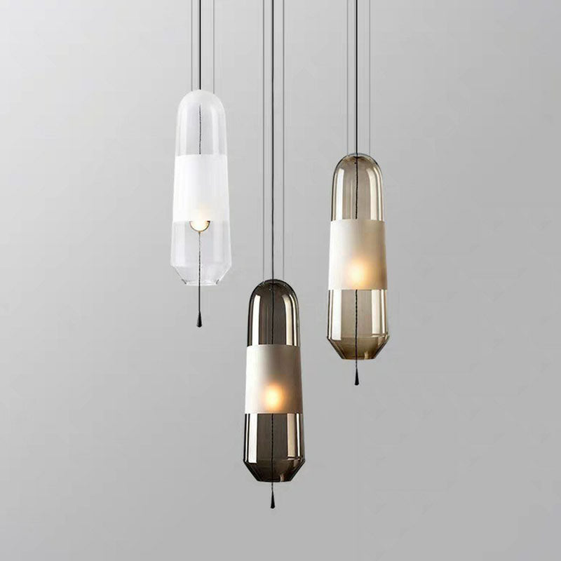 Nordic Glass Elliptical Suspension Light Pendant With Pull Chain - Perfect For Dining Rooms 1 Bulb