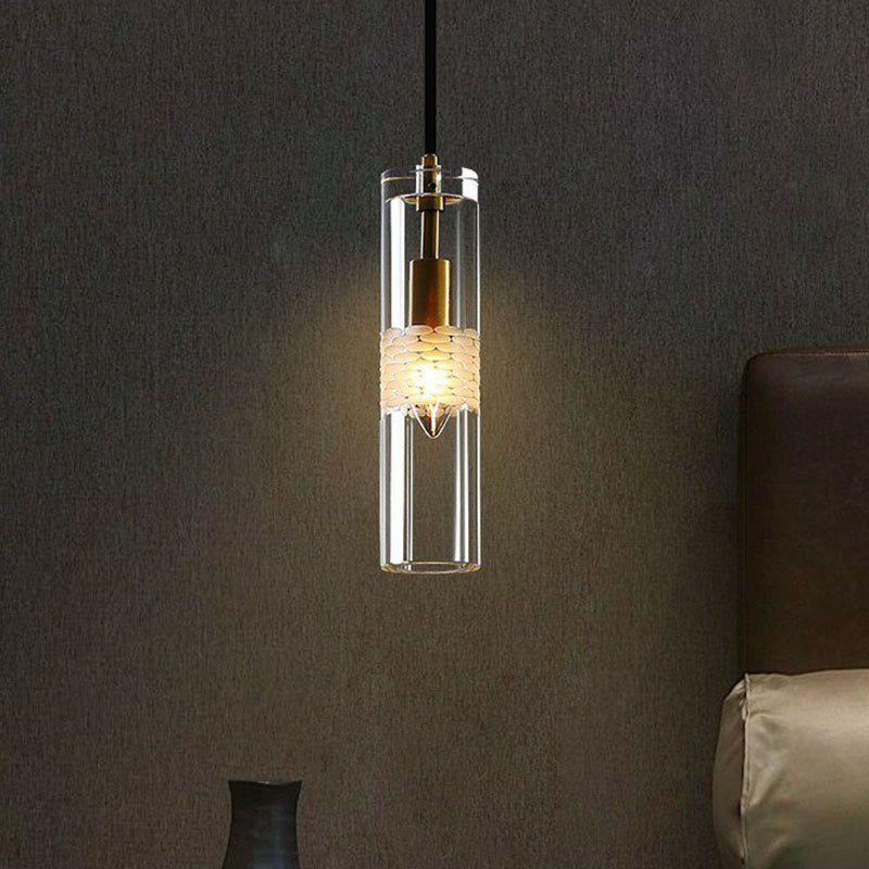 Black Crystal Pendant Dining Room Down Lighting: Elegant Tubular Hanging Lamp with 1-Bulb