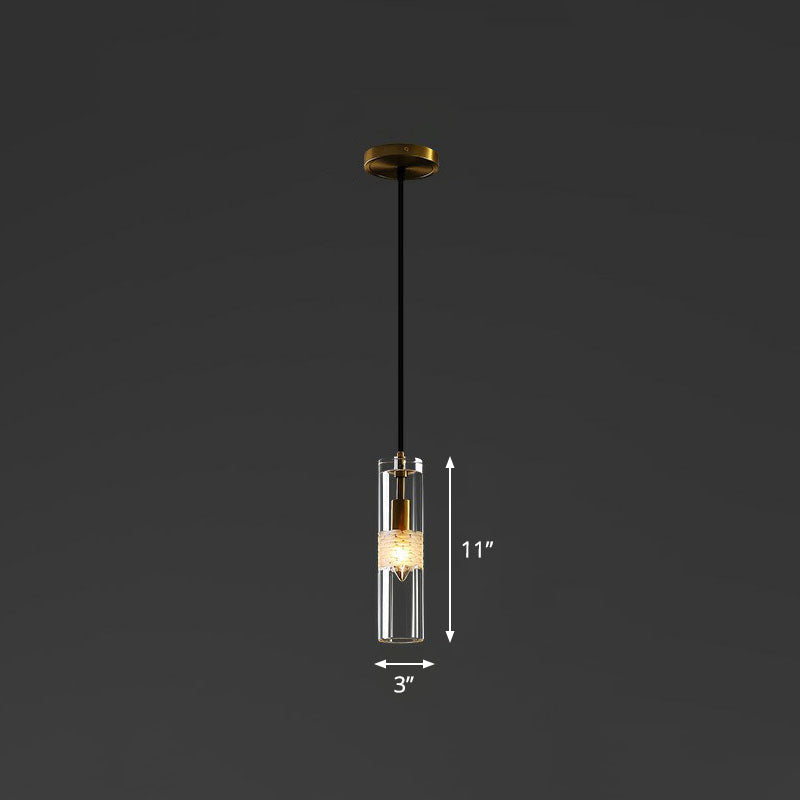 Black Crystal Pendant Dining Room Down Lighting: Elegant Tubular Hanging Lamp with 1-Bulb