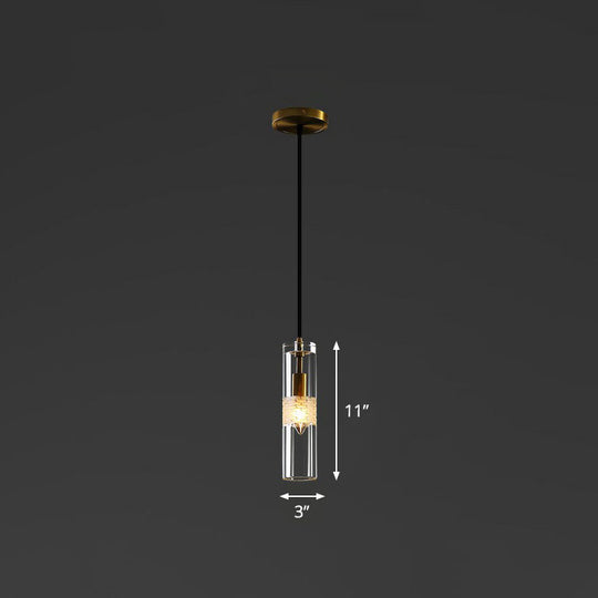 Black Crystal Pendant Dining Room Down Lighting: Elegant Tubular Hanging Lamp with 1-Bulb