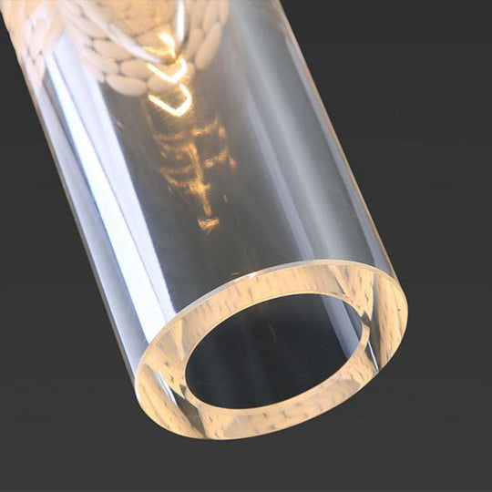 Black Crystal Pendant Dining Room Downlight - Simple Tubular Hanging Lamp