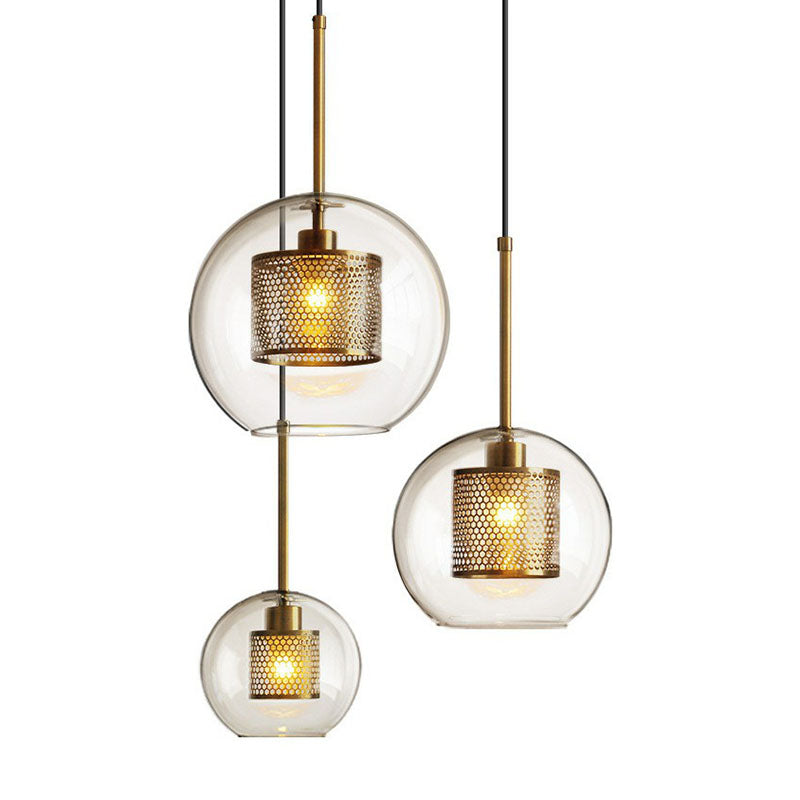 Modern Glass Pendant Lamp with Geometric Design and Mesh Guard