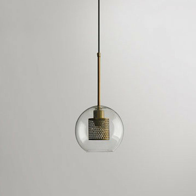 Clear Glass Geometric Pendant Lamp With Mesh Guard - Postmodern Design / Globe