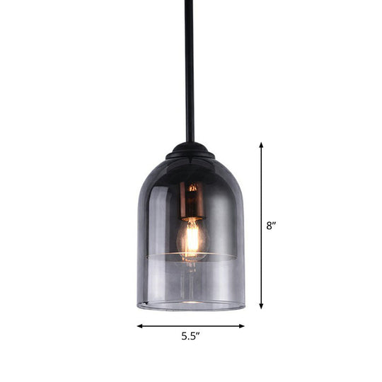 Smoke Grey Glass Pendant Light - Modern Cloche Design with 1 Head and Black Hanging Fixture