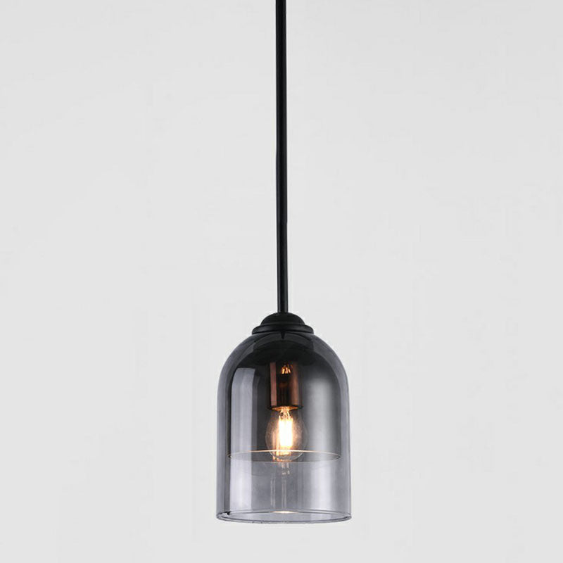 Smoke Grey Glass Pendant Light - Modern Cloche Design with 1 Head and Black Hanging Fixture