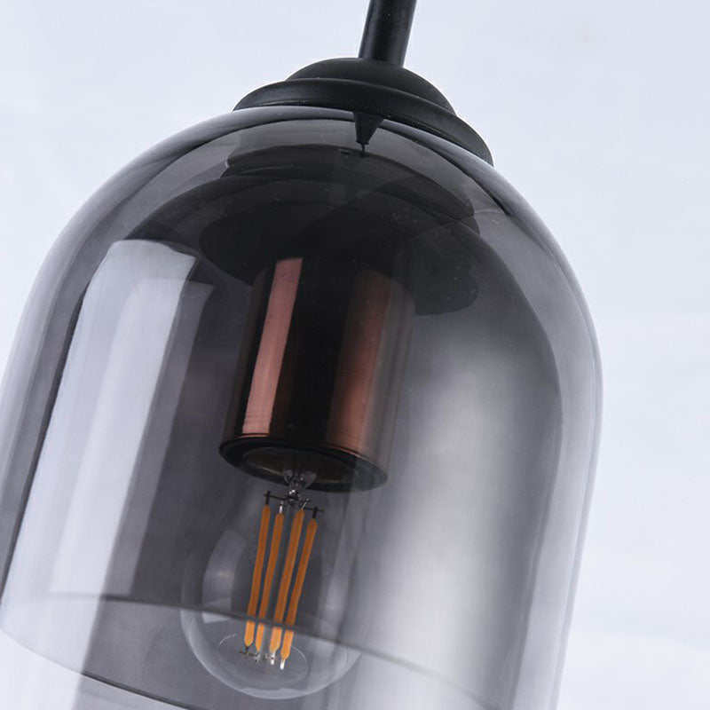 Modern Smoke Grey Glass Pendant Lighting - Cloche: Single Head Black Hanging Light Fixture