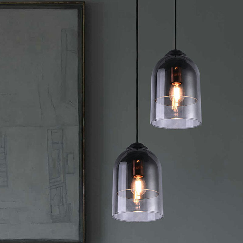 Modern Smoke Grey Glass Pendant Lighting - Cloche: Single Head Black Hanging Light Fixture