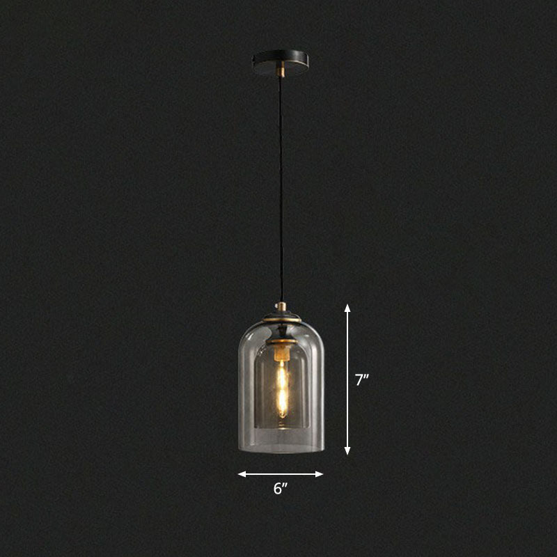 Modern Bedroom Hanging Lamp With Double Glass Cloche Shade Smoke Gray