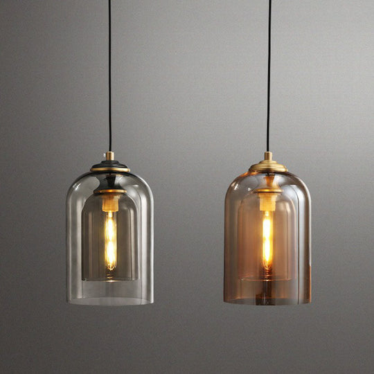 Modern Bedroom Hanging Lamp With Double Glass Cloche Shade