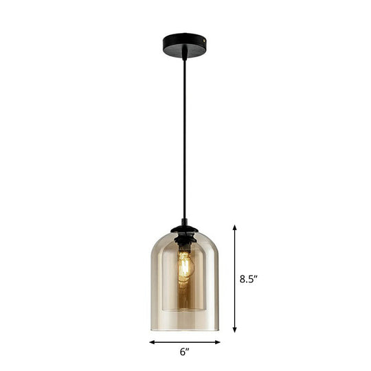 Dual-Glass Inverted Pendant Light For Dining Room Postmodern Ceiling Hang Lamp Amber