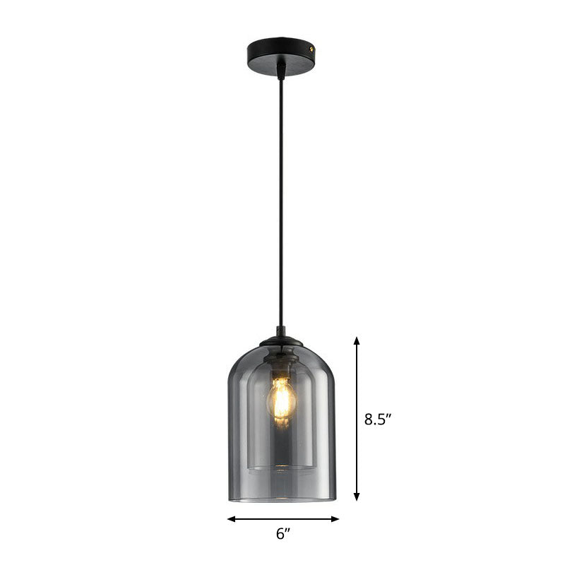 Dual-Glass Inverted Pendant Light For Dining Room Postmodern Ceiling Hang Lamp Smoke Gray