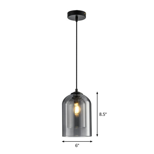 Dual-Glass Inverted Pendant Light For Dining Room Postmodern Ceiling Hang Lamp Smoke Gray