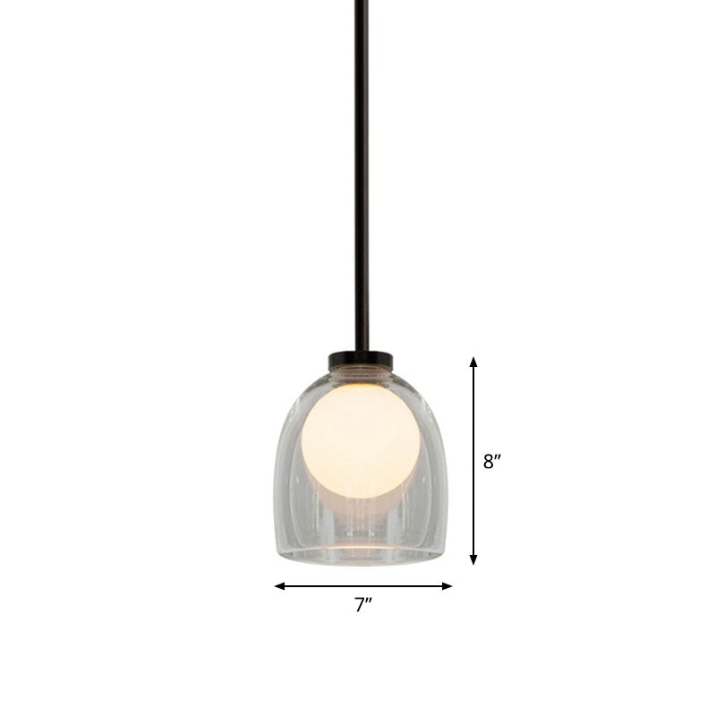 Modern Glass Cup Pendant Light For Dining Room - 1 Head Pendulum Design Clear