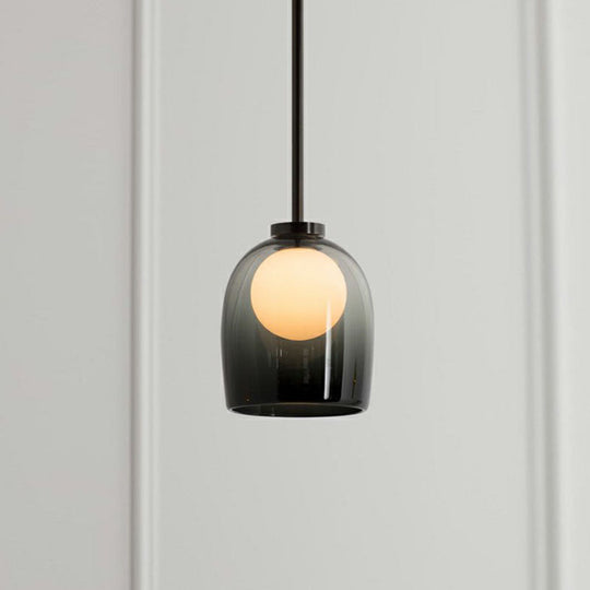 Modern Glass Cup Pendant Light For Dining Room - 1 Head Pendulum Design