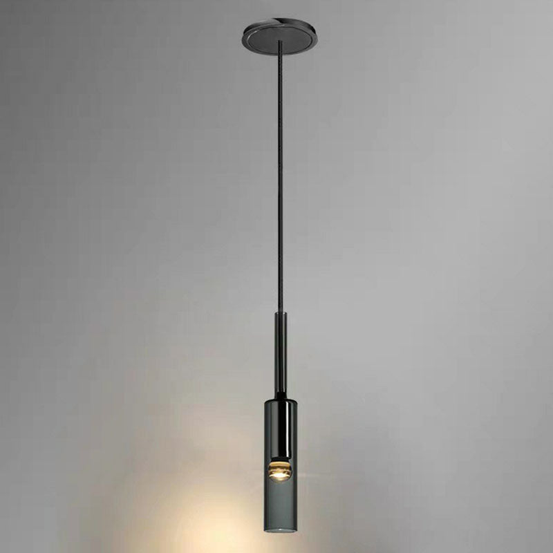 Minimalist Smoke Grey Glass Tube Hanging Light - 1-Light Black Suspension for Bedroom
