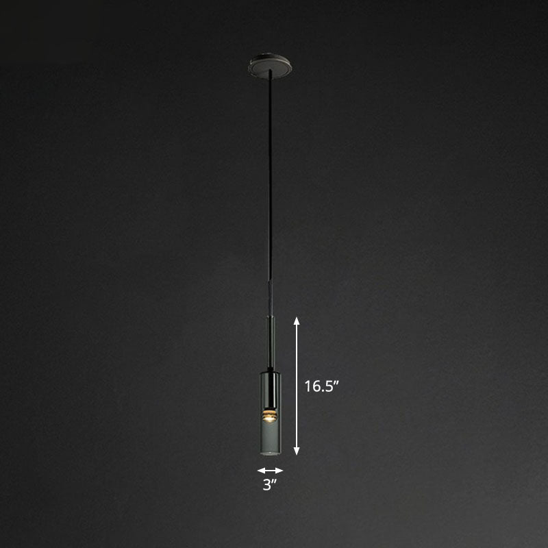 Minimalist Smoke Grey Glass Tube Hanging Light - 1-Light Black Suspension for Bedroom