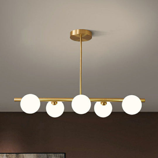 Brass Plated Glass Sphere Island Pendant Light - Modern Hanging Lighting For Dining Room