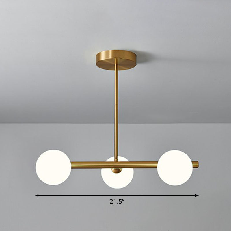 Brass Plated Glass Sphere Island Pendant Light - Modern Hanging Lighting For Dining Room 3 / White