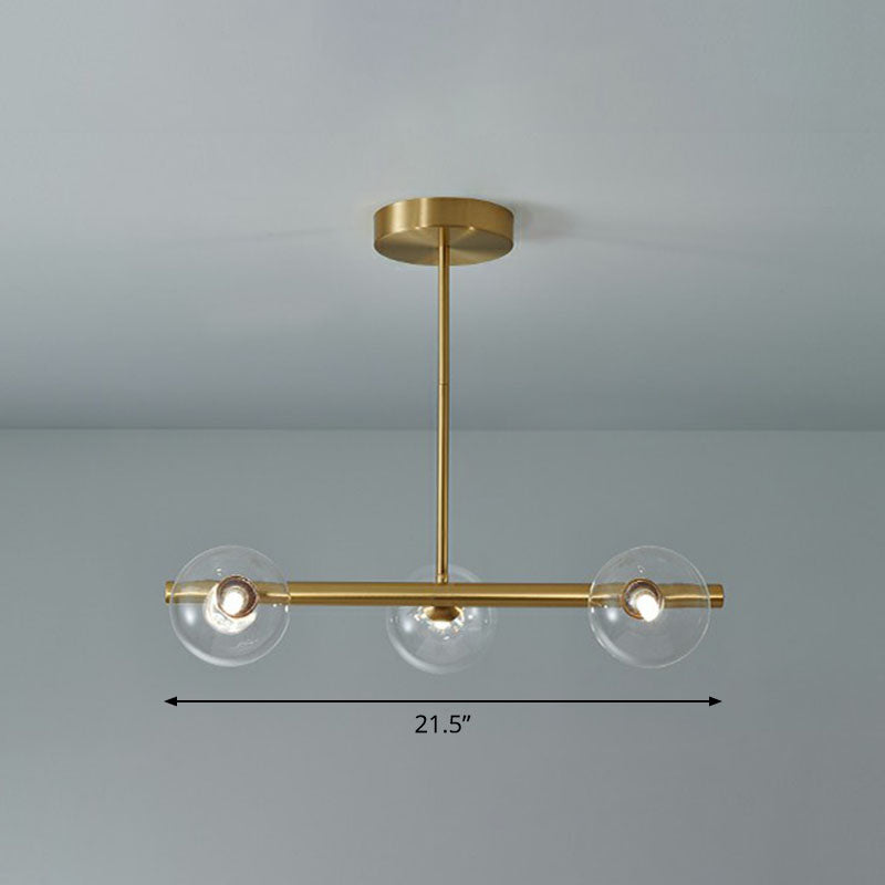 Brass Plated Glass Sphere Island Pendant Light - Modern Hanging Lighting For Dining Room 3 / Clear