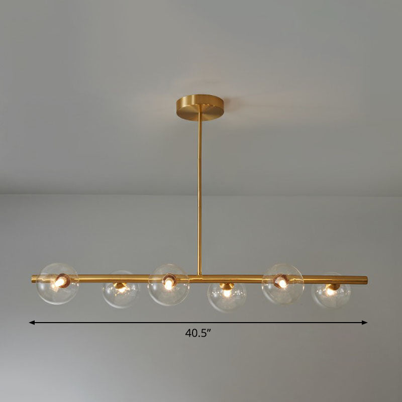 Brass Plated Glass Sphere Island Pendant Light - Modern Hanging Lighting For Dining Room 6 / Clear